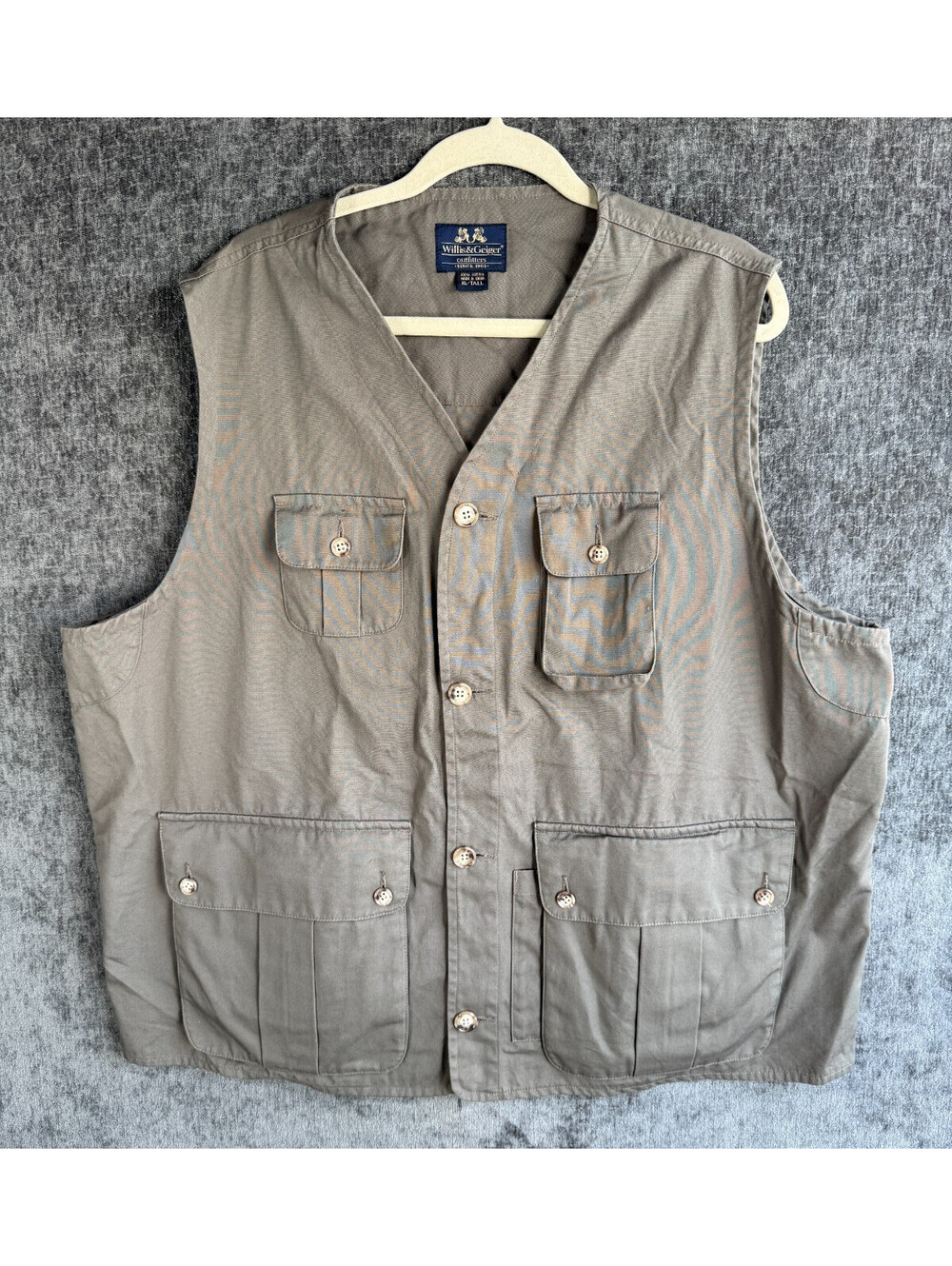 Willis Geiger Safari Fishing Vest Mens XL Tall Olive Cotton Utility Pocket